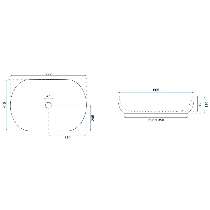 REA-U9653 - Lavabo da appoggio CLEO 41 x 60,5 cm in ceramica, bianco opaco