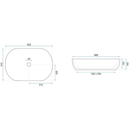 REA-U9656 - Lavabo da appoggio CLEO 41 x 60,5 cm in ceramica/effetto marmo