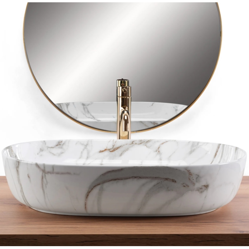 REA-U9656 - Vasque à poser CLEO 41 x 60,5 cm en céramique, décor effet marbre