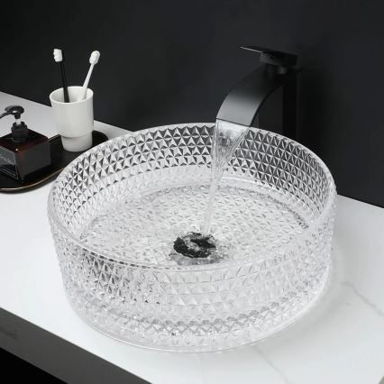 REA-U9670 - Vasque à poser CRISTAL Ø 35,5 cm en verre transparent