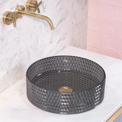 REA-U9671 - Lavabo à poser CRISTAL Ø 35,5 cm verre/gris fumé