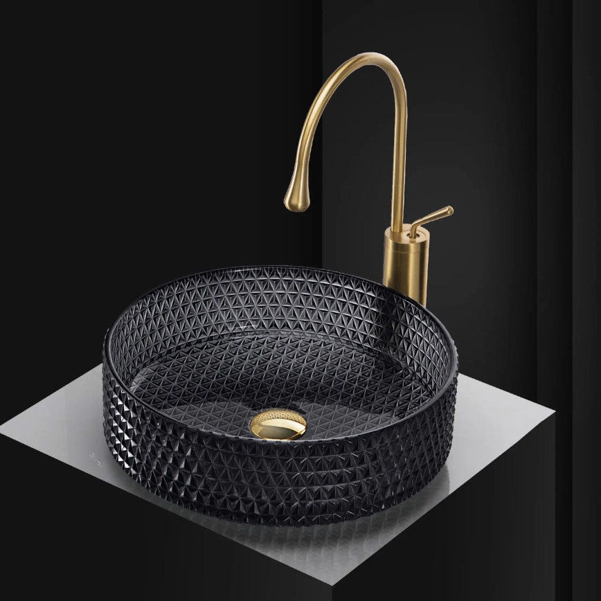 REA-U9671 - Lavabo da appoggio CRISTAL Ø 35,5 cm, vetro fumé