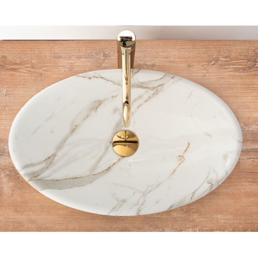 REA-U9685 - Aufsatzwaschbecken PAMELA 33x53 cm, Keramik mit Marmor-Optik