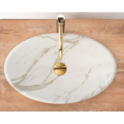 REA-U9685 - Lavabo da appoggio PAMELA 33x53 cm, in ceramica con decoro effetto marmo