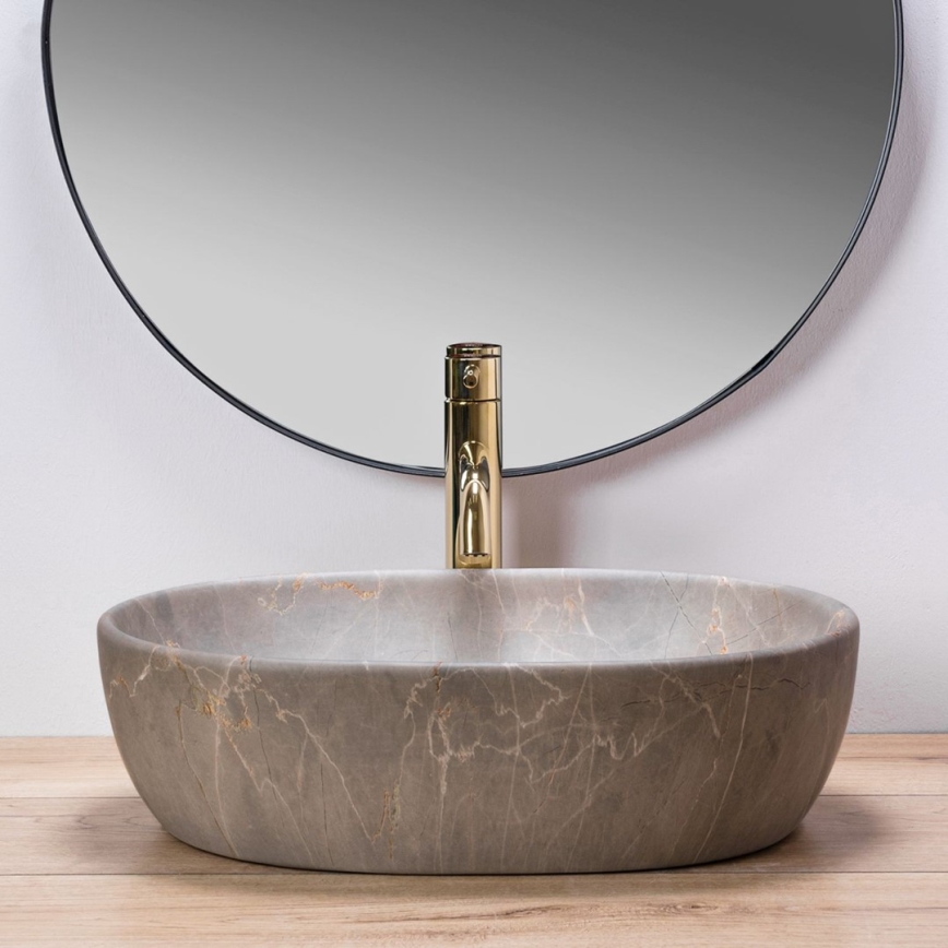 REA-U9887 - Lavabo da appoggio LARA 35x48,5 cm ceramica/grigio/decoro marmo
