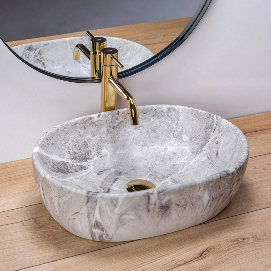 REA-U9888  - Lavabo da appoggio LARA 35x48,5 cm ceramica/effetto pietra
