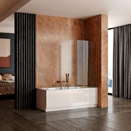 REA-W5696 - Paratia per vasca pieghevole AGAT 140x80 cm, finitura rame spazzolato/ vetro trasparente