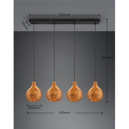 Reality - Lampada a sospensione con cavo SPROUT 3xE14/40W/230V marrone/rattan