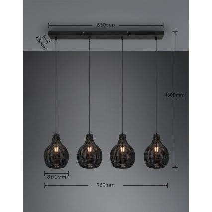 Reality - Lampadario sospeso con cavo SPROUT 4xE14/30W/230V nero/rattan