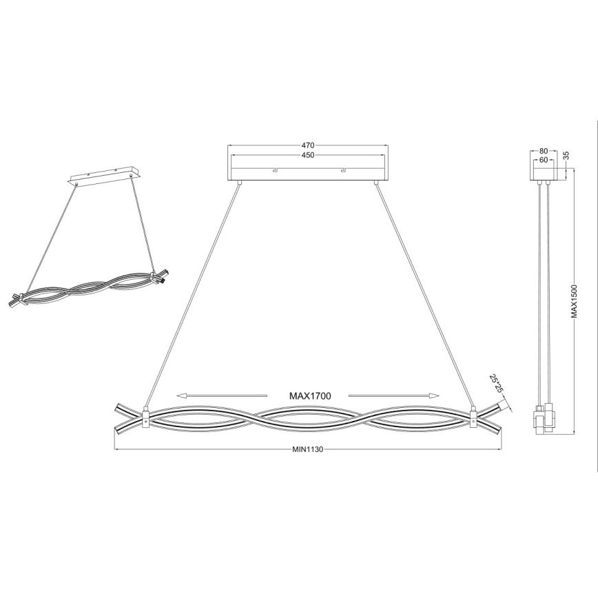 Reality - LED-Hängeleuchte an Schnur WAVE LED/16W/230V + LED/9W