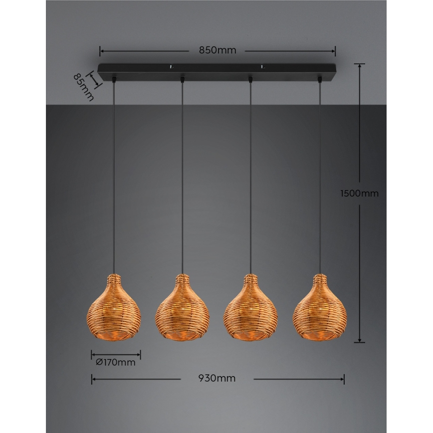 Reality - Lustre sur câble SPROUT 3xE14/40W/230V marron/rotin