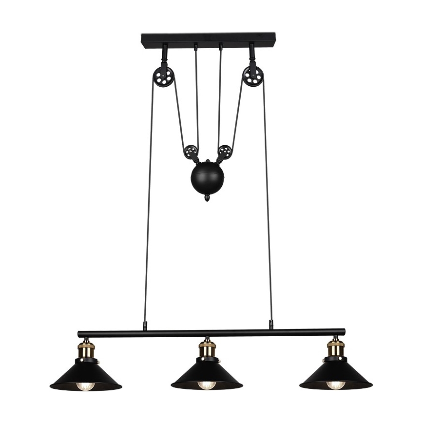 Reality - Pendelleuchte an Kabel POULI 3xE27/40W/230V schwarz