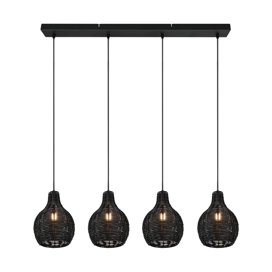 Reality - Pendelleuchte an Kabel SPROUT 4xE14/30W/230V schwarz/Rattan