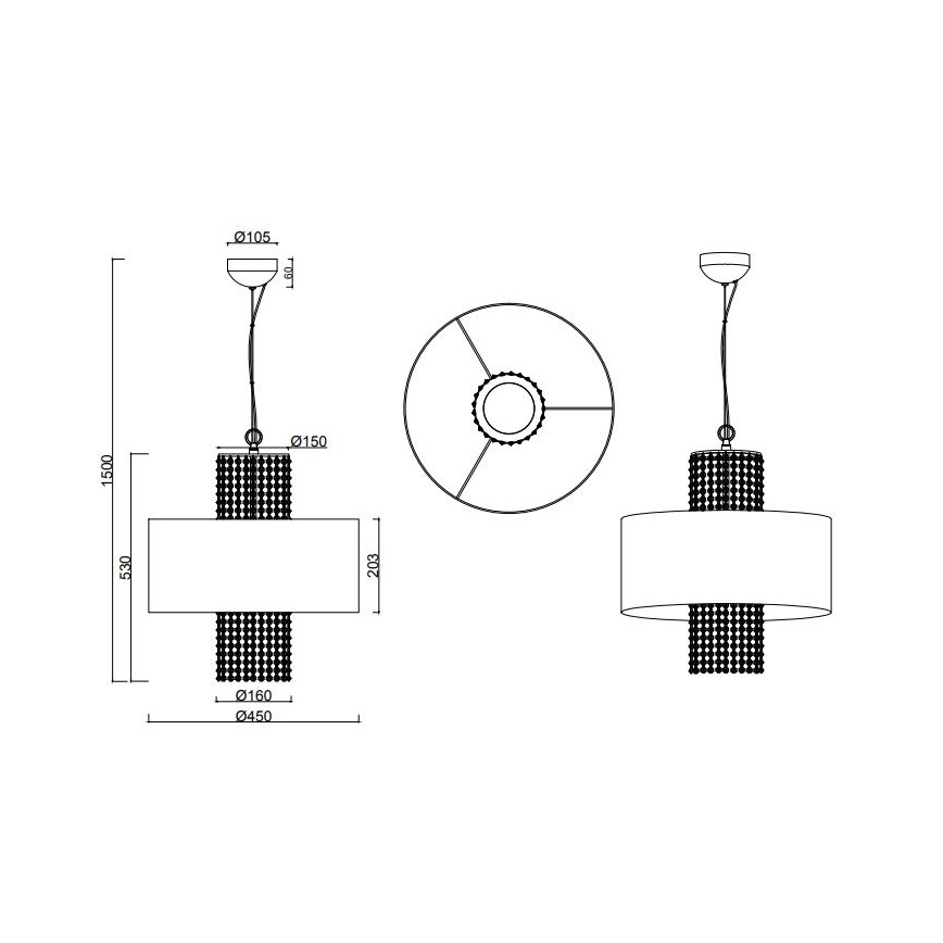 Reality - Suspension filaire KING 3xE14/28W/230V argent