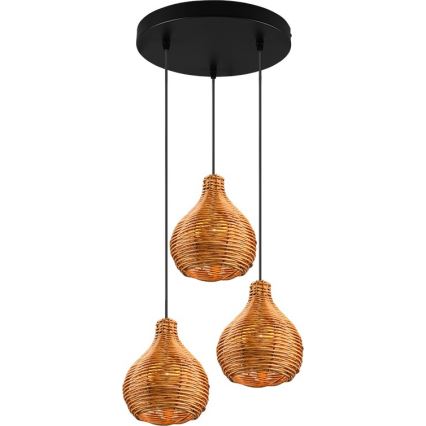 Reality - Suspension sur câble SPROUT 3xE14/40W/230V marron/rotin