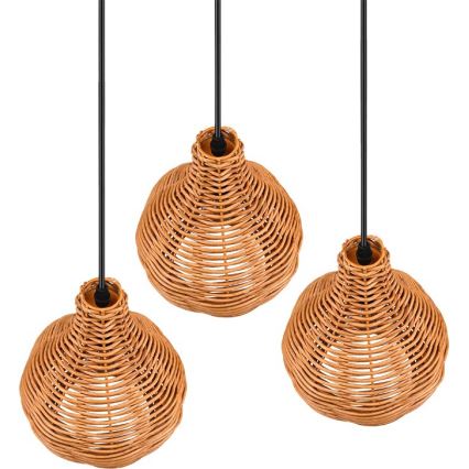 Reality - Suspension sur câble SPROUT 3xE14/40W/230V marron/rotin