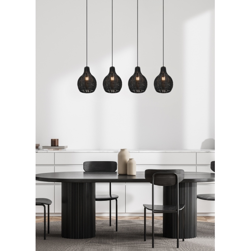 Reality - Suspension sur câble SPROUT 4xE14/30W/230V noir/rotin