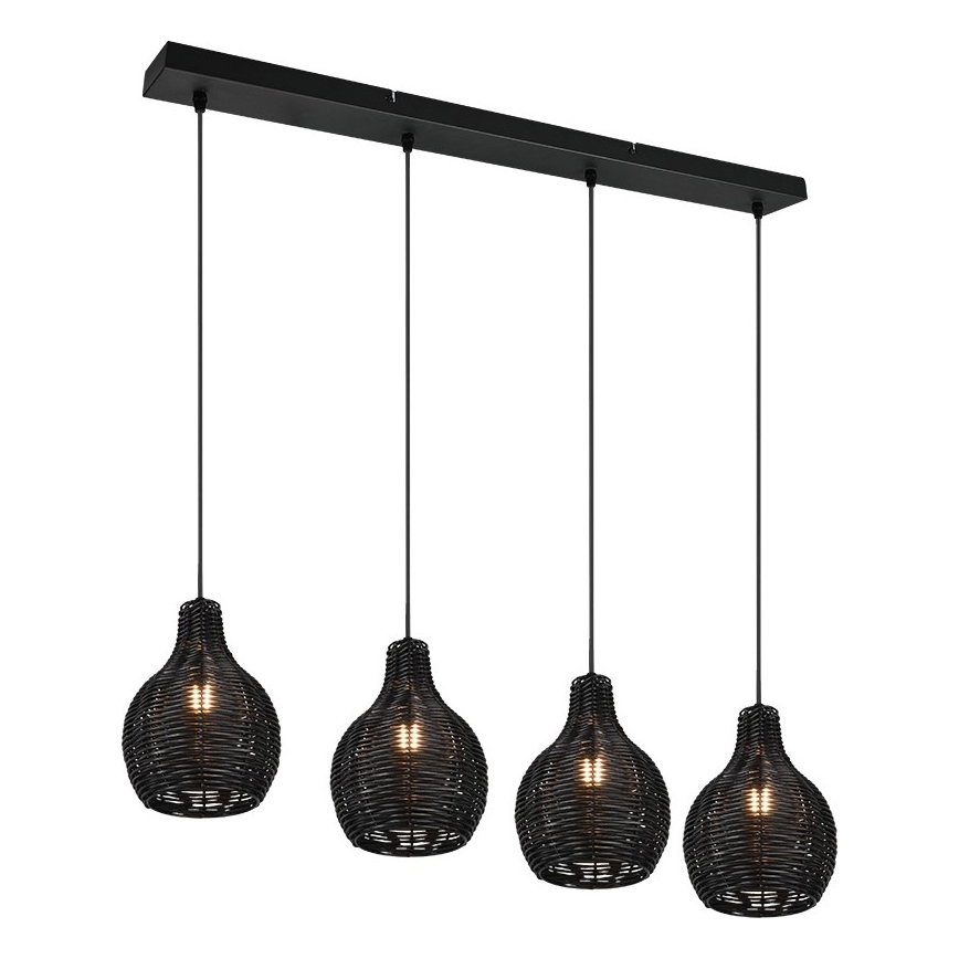 Reality - Suspension sur câble SPROUT 4xE14/30W/230V noir/rotin