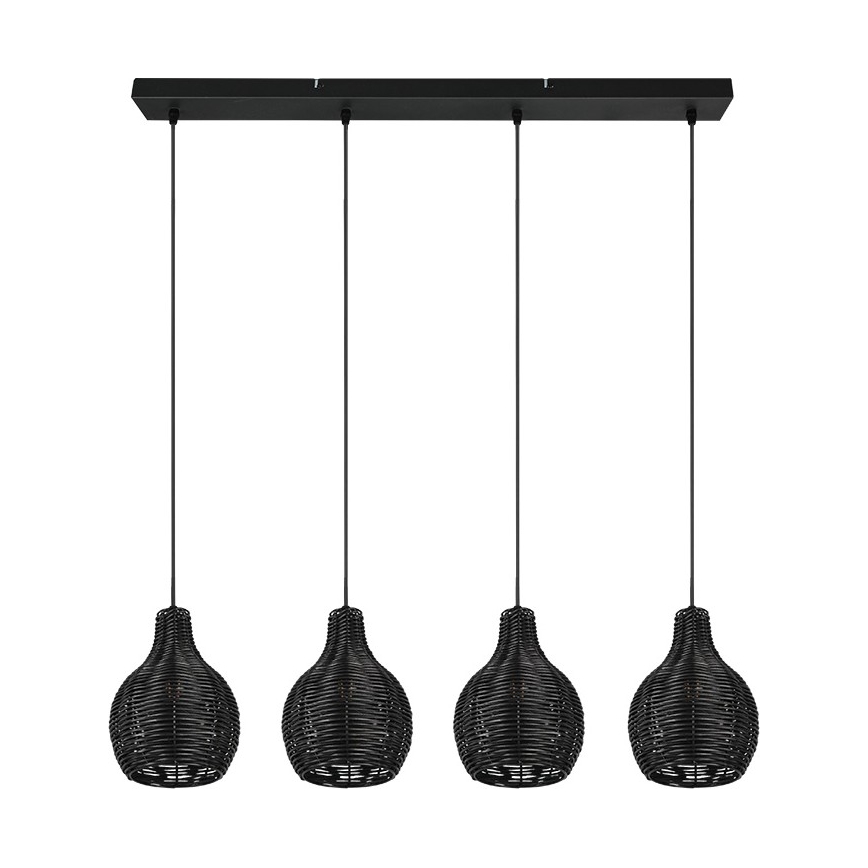 Reality - Suspension sur câble SPROUT 4xE14/30W/230V noir/rotin