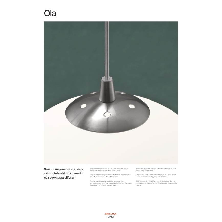 Redo 01-1064 - Lampadario a sospensione con filo OLA 1xE27/42W/230V diametro 20 cm