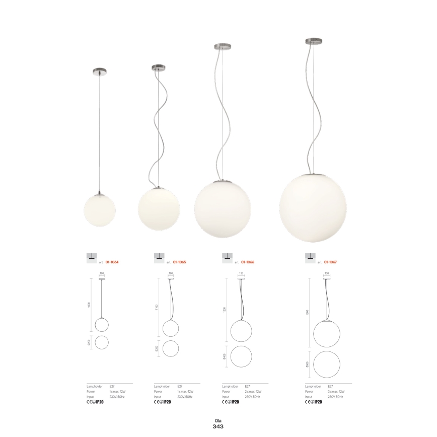 Redo 01-1065 - Suspension filaire OLA 1xE27/42W/230V d. 30 cm