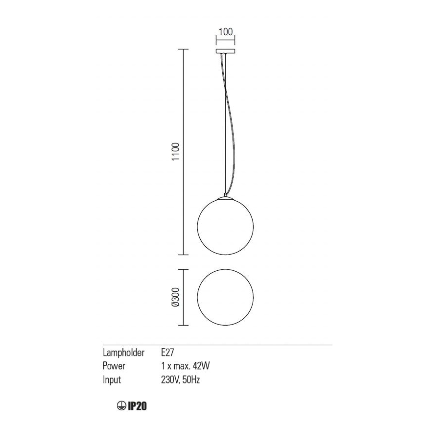 Redo 01-1065 - Suspension filaire OLA 1xE27/42W/230V d. 30 cm