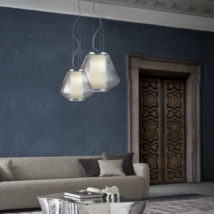 Redo 01-1139 - Lampadario a sospensione su cavo FUSION 1xE27/42W/230V Ø 30 cm cromo lucido/vetro fumé