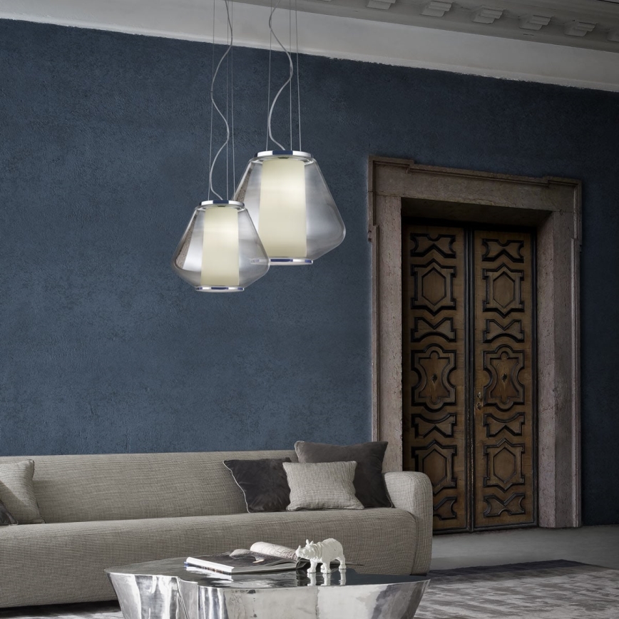 Redo 01-1139 - Lampadario a sospensione su cavo FUSION 1xE27/42W/230V Ø 30 cm cromo lucido/vetro fumé
