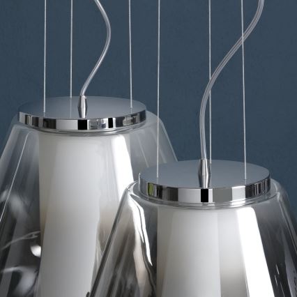 Redo 01-1139 - Lampadario a sospensione su cavo FUSION 1xE27/42W/230V Ø 30 cm cromo lucido/vetro fumé