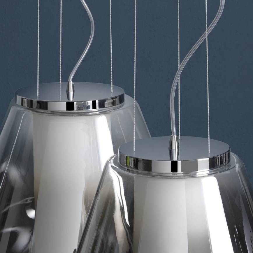 Redo 01-1139 - Lampadario a sospensione su cavo FUSION 1xE27/42W/230V Ø 30 cm cromo lucido/vetro fumé