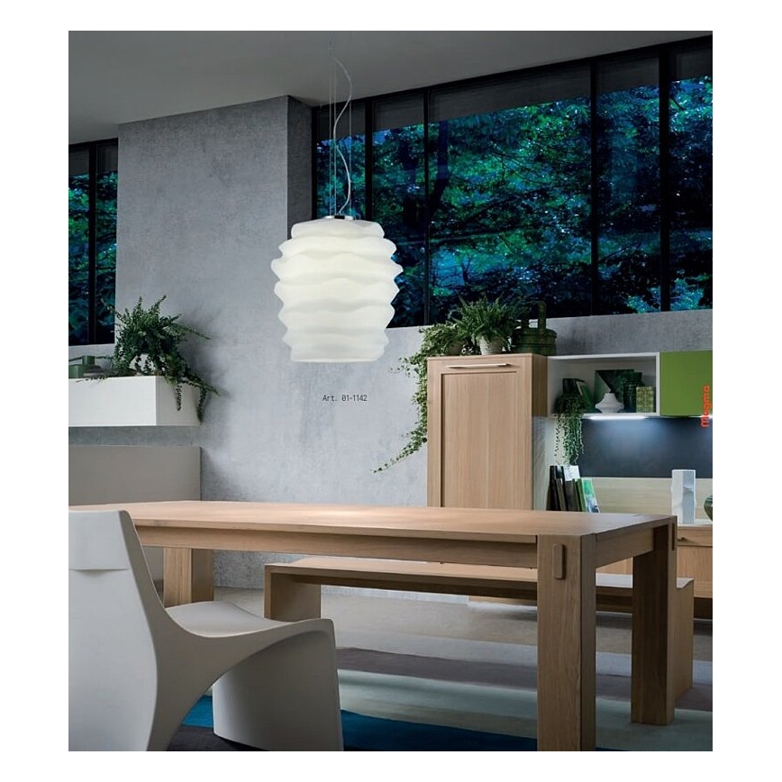 Redo 01-1141 - Suspension sur câble MAGMA 1xE27/42W/230V Ø 30 cm chrome brillant/blanc