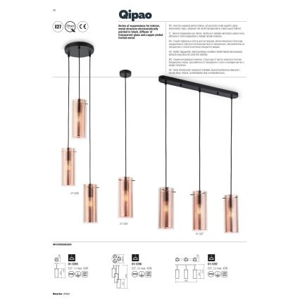 Redo 01-1257 - Pendelleuchte mit Kabel QIPAO 3x E27/42W/230V
