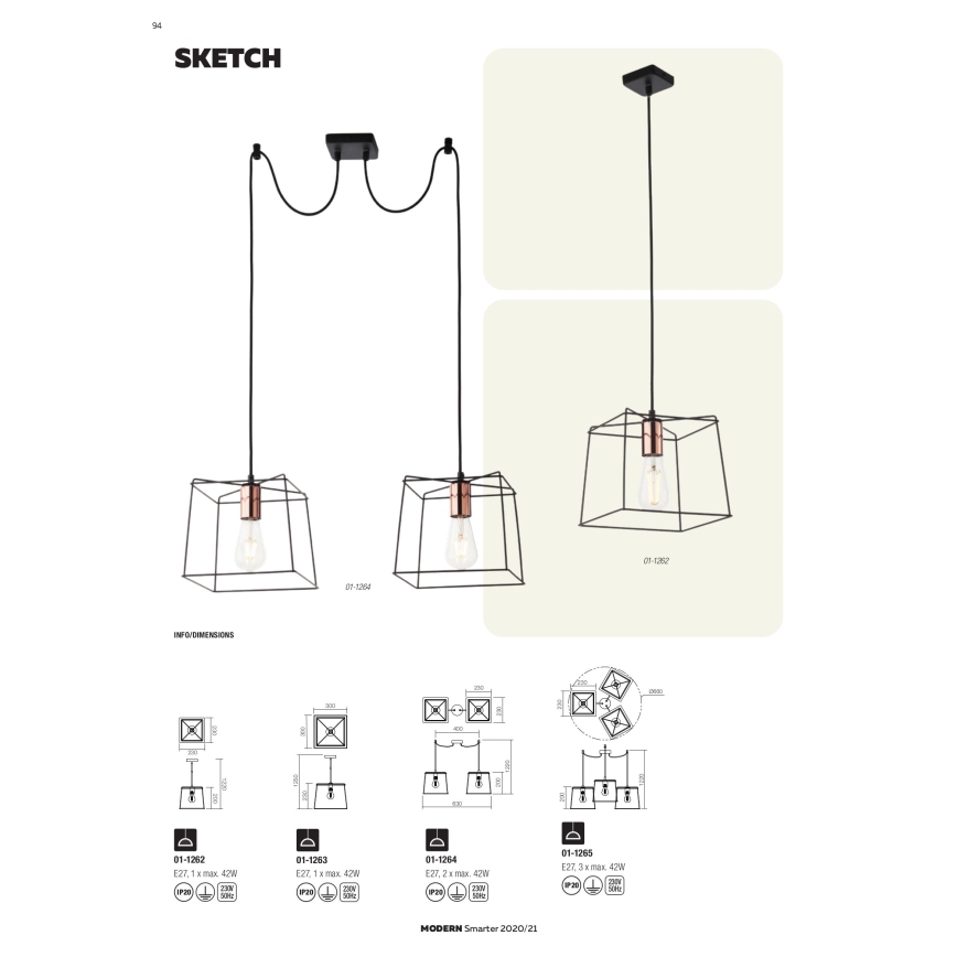 Redo 01-1265 - Lampadario a sospensione con filo SKETCH 3xE27/42W/230V ragno