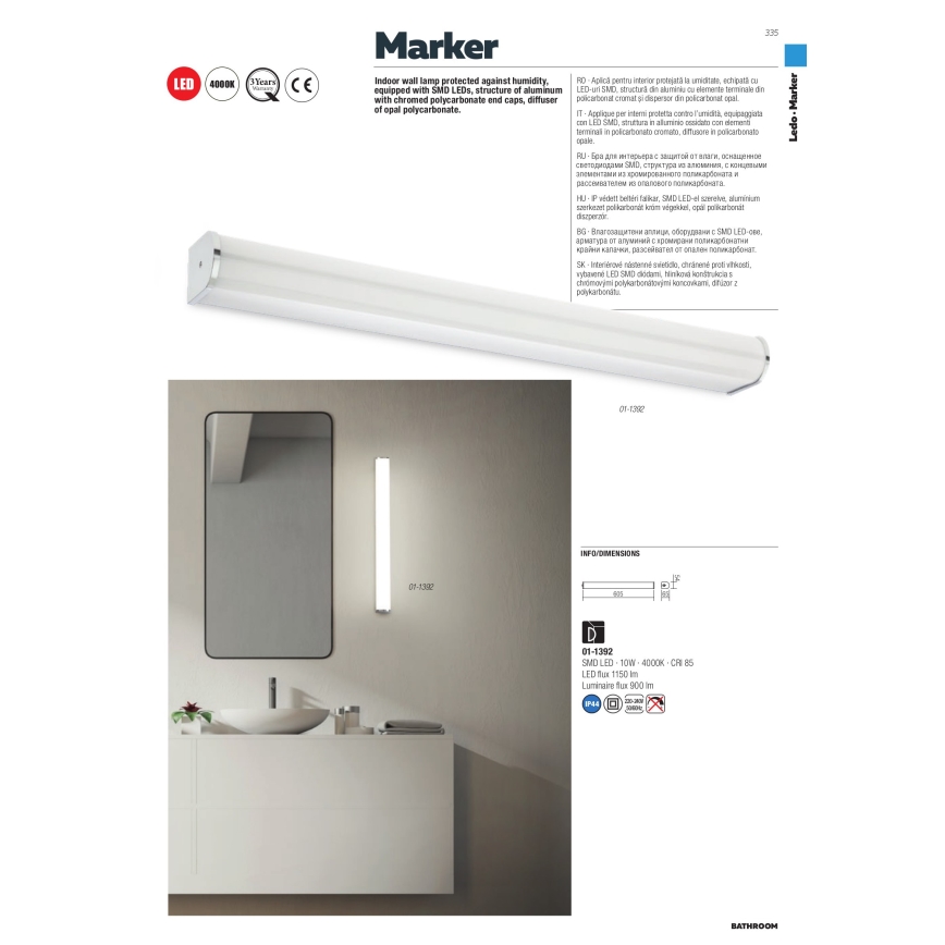 Redo 01-1392 - Applique a LED da bagno MARKER LED/10W/230V IP44