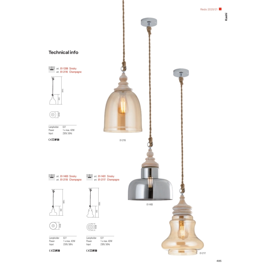 Redo 01-1399 - Suspension avec fil KASHI 1xE27/42W/230V