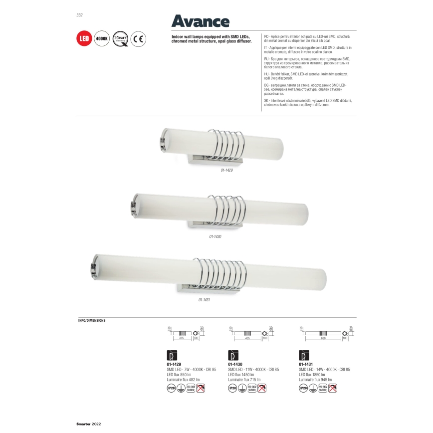 Redo 01-1431 - LED-Wandleuchte AVANCE LED/14W/230V 63 cm weiß