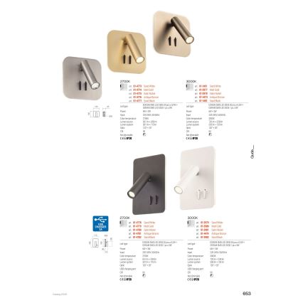 Redo 01-1491 - Lampada da parete QUDA LED/6W/230V + LED/3W CRI 90 bianca