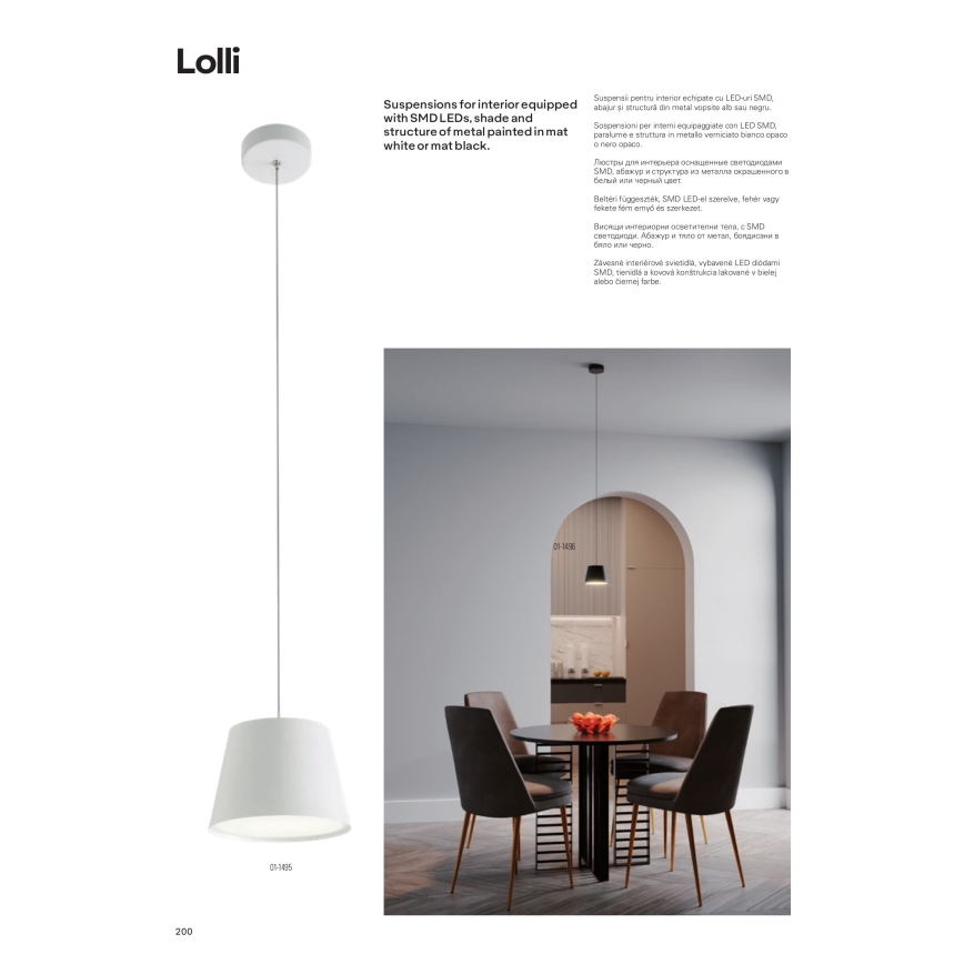 Redo 01-1495 - Suspension LED sur câble LOLLI LED/6W/230V Ø 14 cm blanche