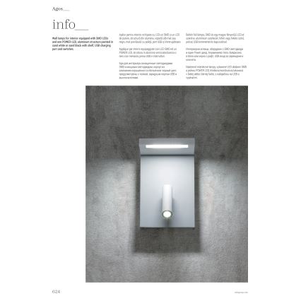 Redo 01-1499 - LED-Wandstrahler AGOS LED/6W/230V + LED/3,2W USB weiß