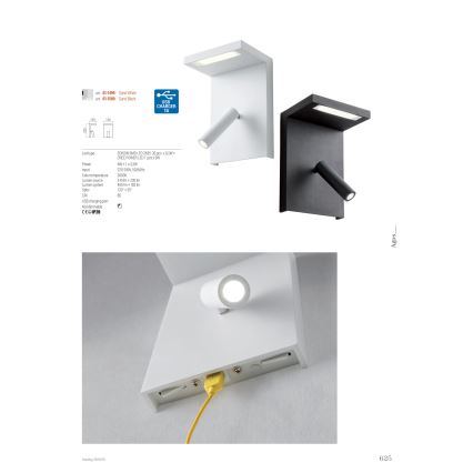Redo 01-1499 - LED-Wandstrahler AGOS LED/6W/230V + LED/3,2W USB weiß