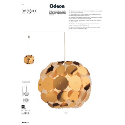 Redo 01-1508 - Hängeleuchte ODEON 1xE27/42W/230V d 36 cm golden