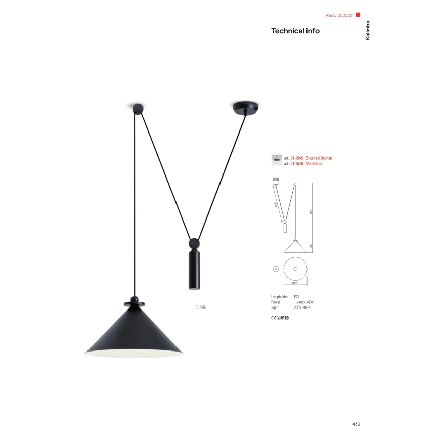 Redo 01-1546 - Lampadario a sospensione con filo KALIMBA 1xE27/42W/230V diametro 42 cm ragno nero