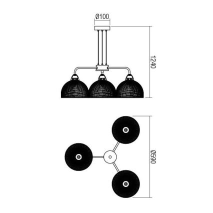 Redo 01-1573 - Lampadario a sospensione con cavo TAMIS 3xE27/42W/230V Ø 59 cm, nero