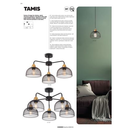Redo 01-1573 - Suspension sur câble TAMIS 3xE27/42W/230V Ø 59 cm noire