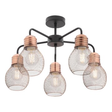 Redo 01-1577 - Lampadario su asta EDISON 5xE27/42W/230V Ø 53 cm nero/rame