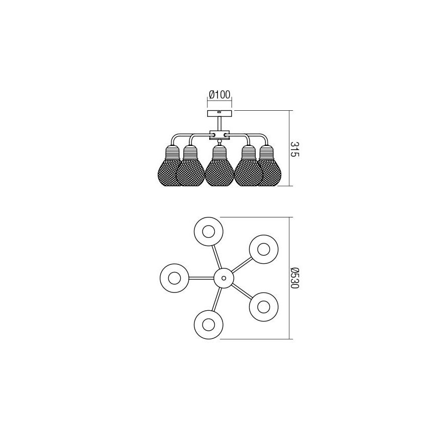 Redo 01-1577 - Lampadario su asta EDISON 5xE27/42W/230V Ø 53 cm nero/rame