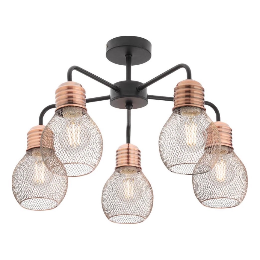 Redo 01-1577 - Lustre sur tige EDISON 5xE27/42W/230V Ø 53 cm noir/cuivré