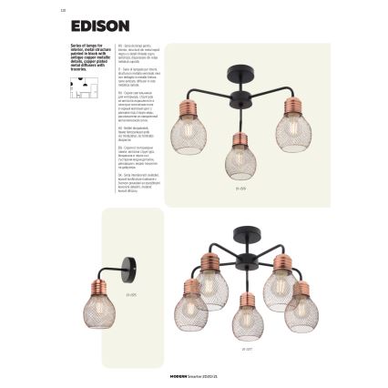 Redo 01-1579 - Lampadario sospeso con cavo EDISON 3xE27/42W/230V diam. 53 cm nero/rame