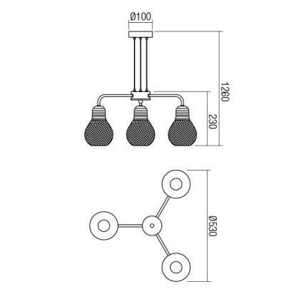 Redo 01-1579 - Lampadario sospeso con cavo EDISON 3xE27/42W/230V diam. 53 cm nero/rame