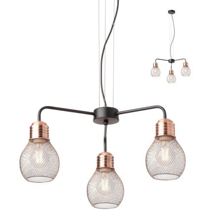 Redo 01-1579 - Suspension sur câble EDISON 3xE27/42W/230V Ø 53 cm noir/cuivré